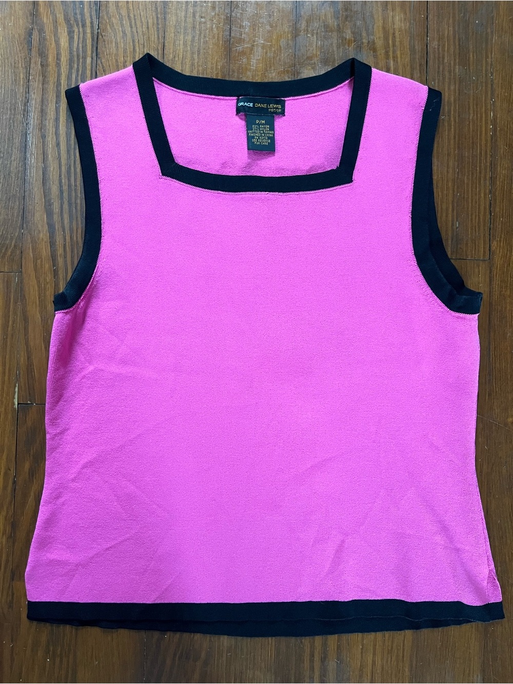 Grace Dane Lewis Women’s Pink Contrast-Trim Sleeveless Square Neck Tank PM
